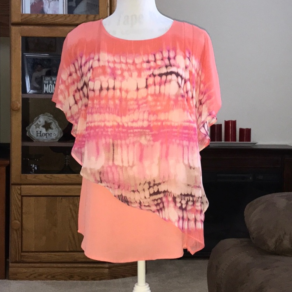 NY Collection Sheer top with overlay, Size S